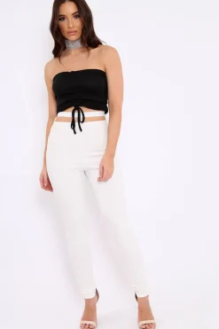 Rebellious Fashion White Cut Out Back Thong Trousers - Aanya