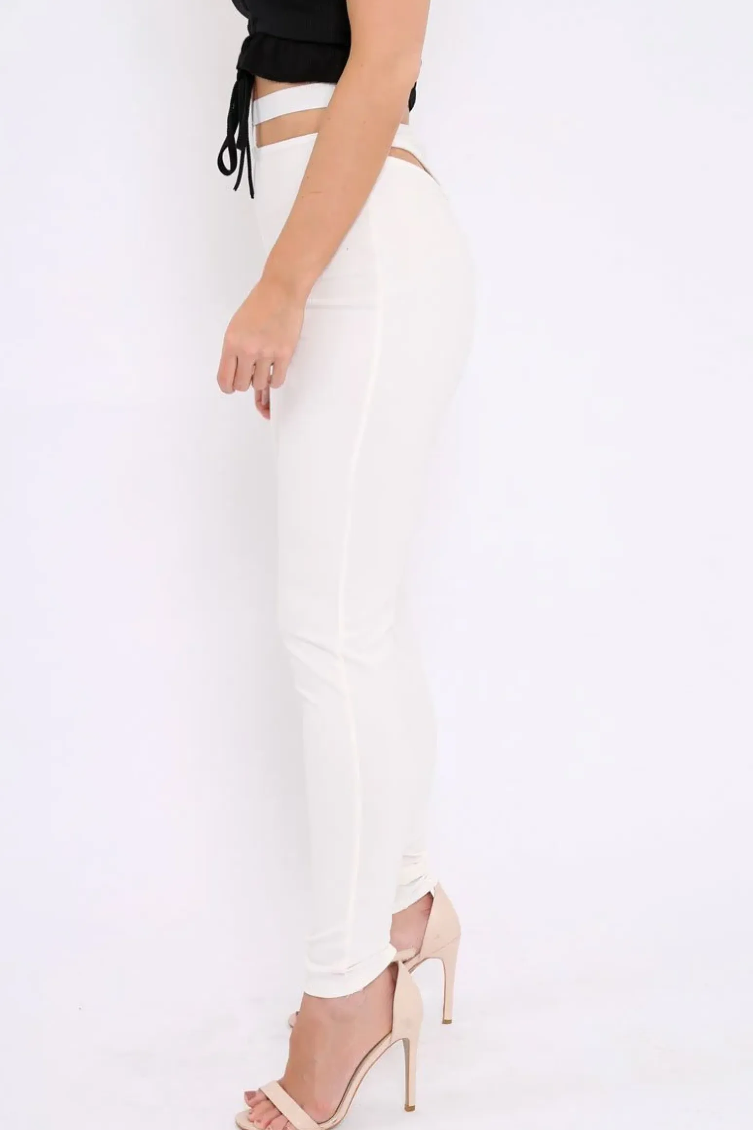 Rebellious Fashion White Cut Out Back Thong Trousers - Aanya