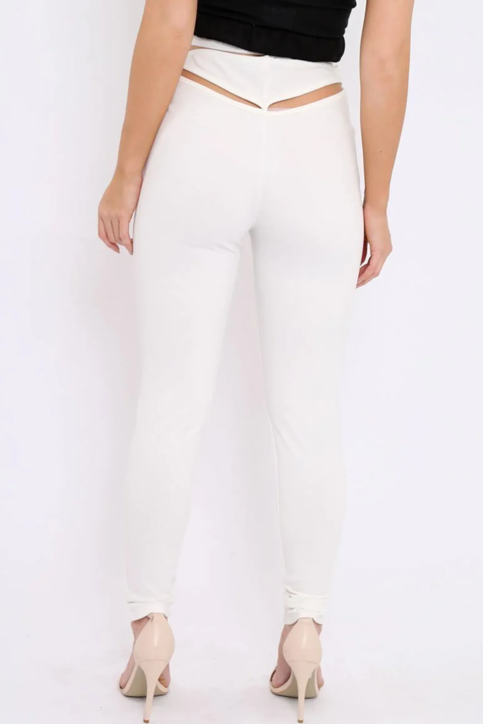Rebellious Fashion White Cut Out Back Thong Trousers - Aanya