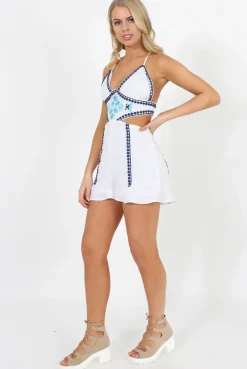 Rebellious Fashion White Cut Out Embroidered Playsuit - Raven