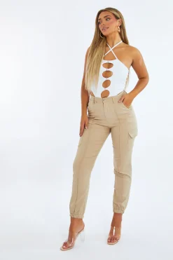 Rebellious Fashion White Cut Out Rib Knit Bodysuit - Elowen