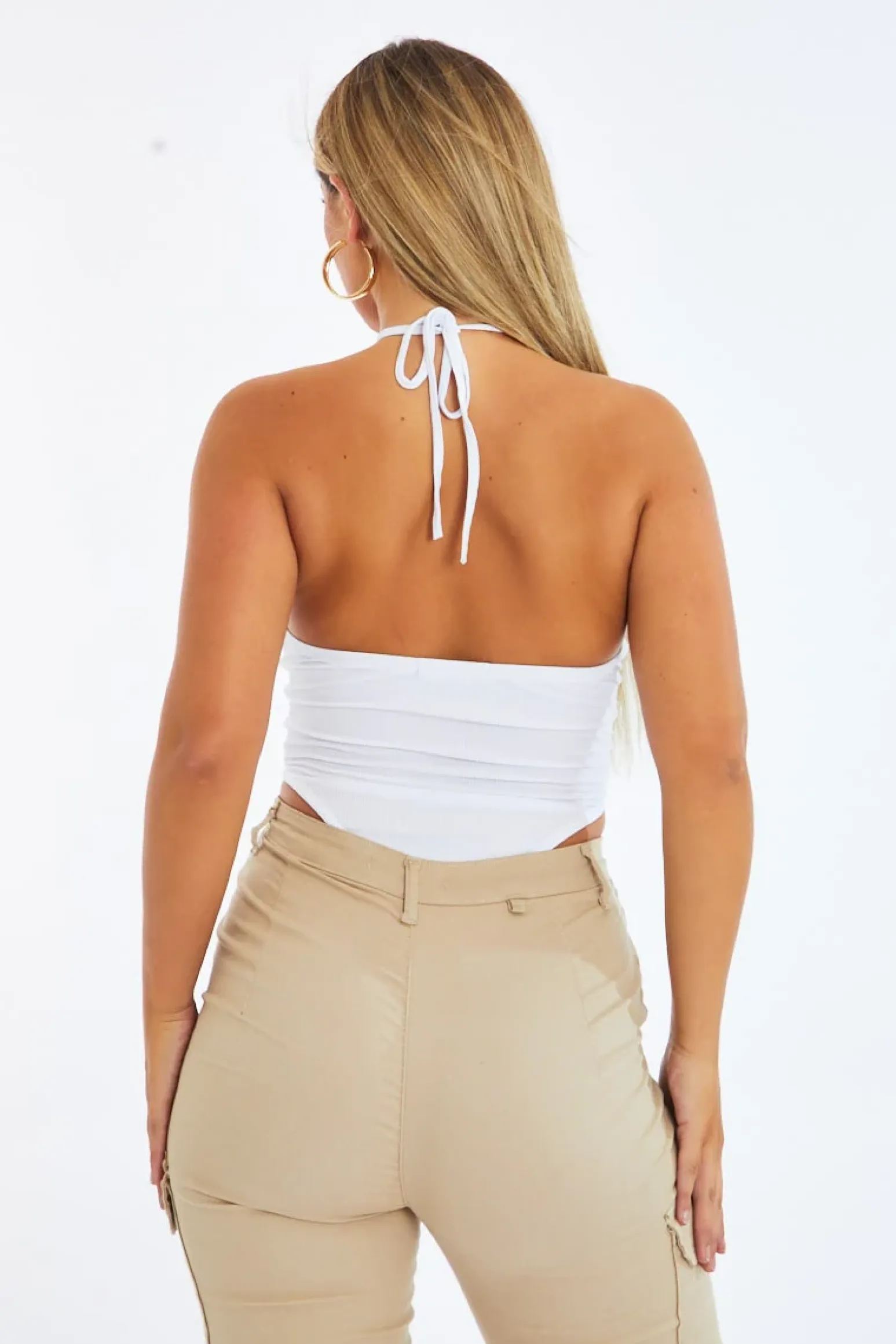 Rebellious Fashion White Cut Out Rib Knit Bodysuit - Elowen