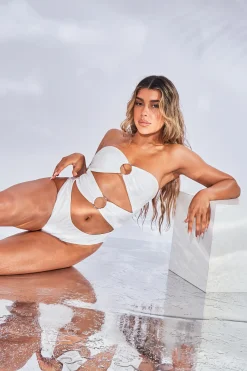 Rebellious Fashion White Cut Out Ring Detail Swimsuit - Azalea