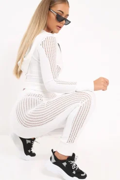 Rebellious Fashion White Cut Out Side Panel Tracksuit - Miela