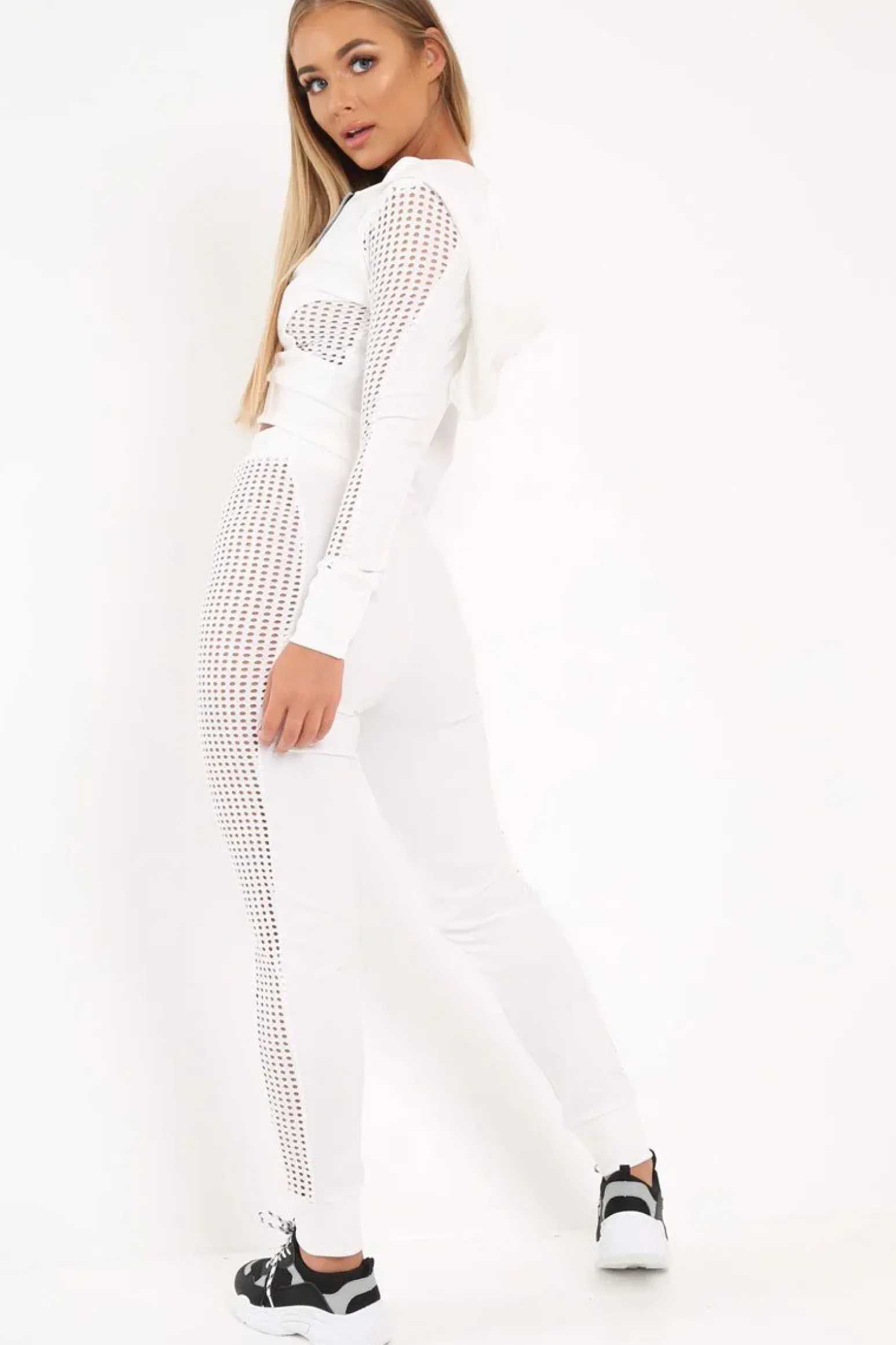 Rebellious Fashion White Cut Out Side Panel Tracksuit - Miela