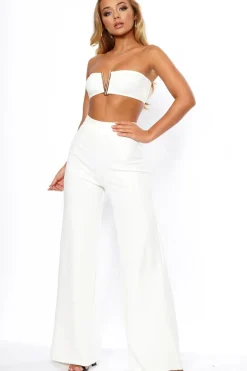 Rebellious Fashion White Deep Plunge Metal V Boobtube - Karolynn