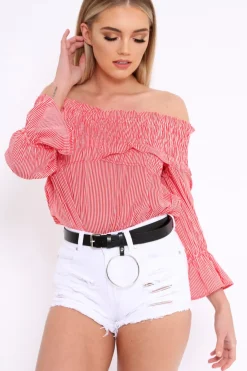 Rebellious Fashion White Denim Distressed High Waist Shorts - Lyla