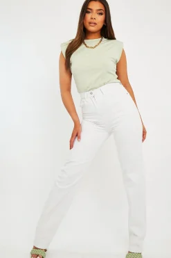 Rebellious Fashion White Denim Extra Long Straight Leg Jeans - Blaise