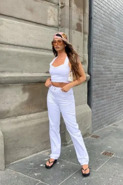 Rebellious Fashion White Denim Extra Long Straight Leg Jeans - Blaise