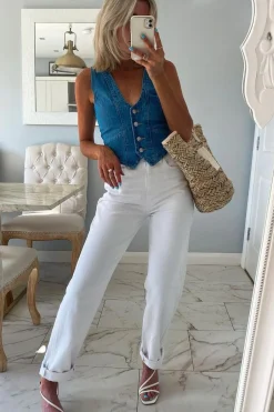 Rebellious Fashion White Denim Extra Long Straight Leg Jeans - Blaise