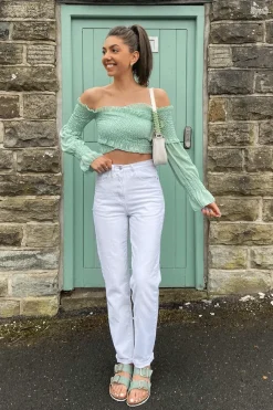 Rebellious Fashion White Denim Extra Long Straight Leg Jeans - Blaise