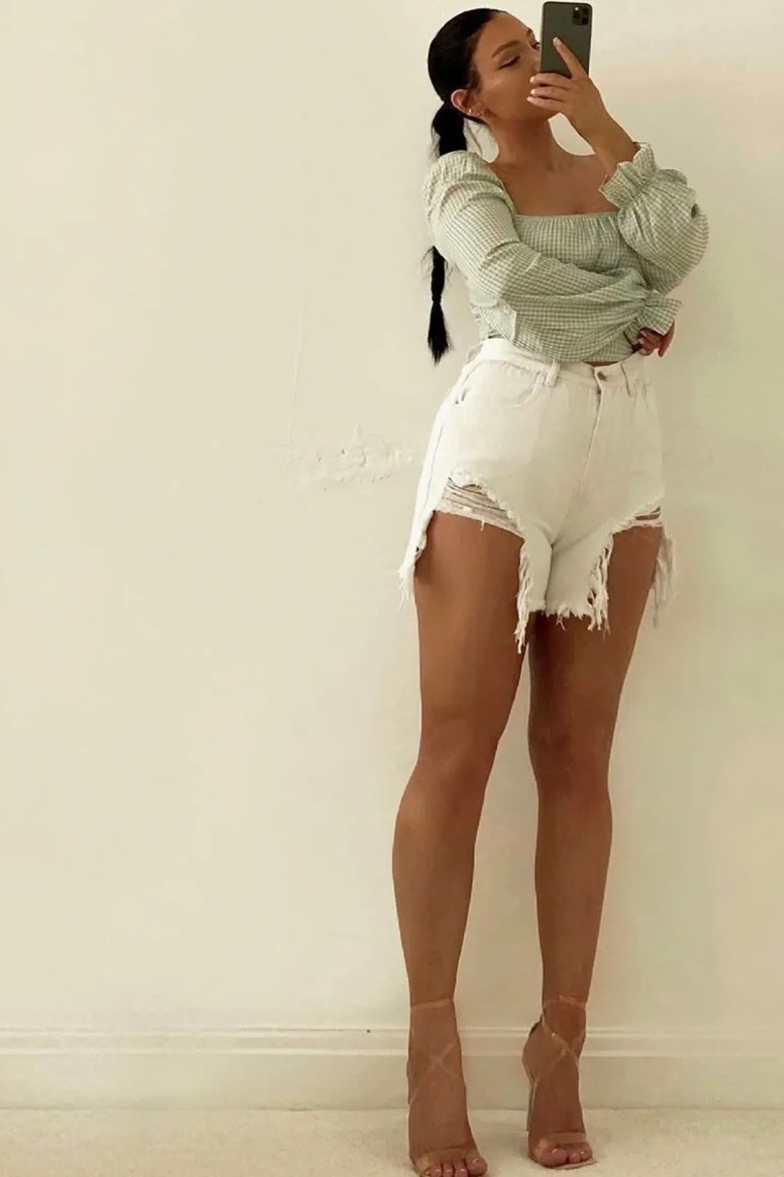 Rebellious Fashion White Denim Extreme Rip Front Shorts - Aarya