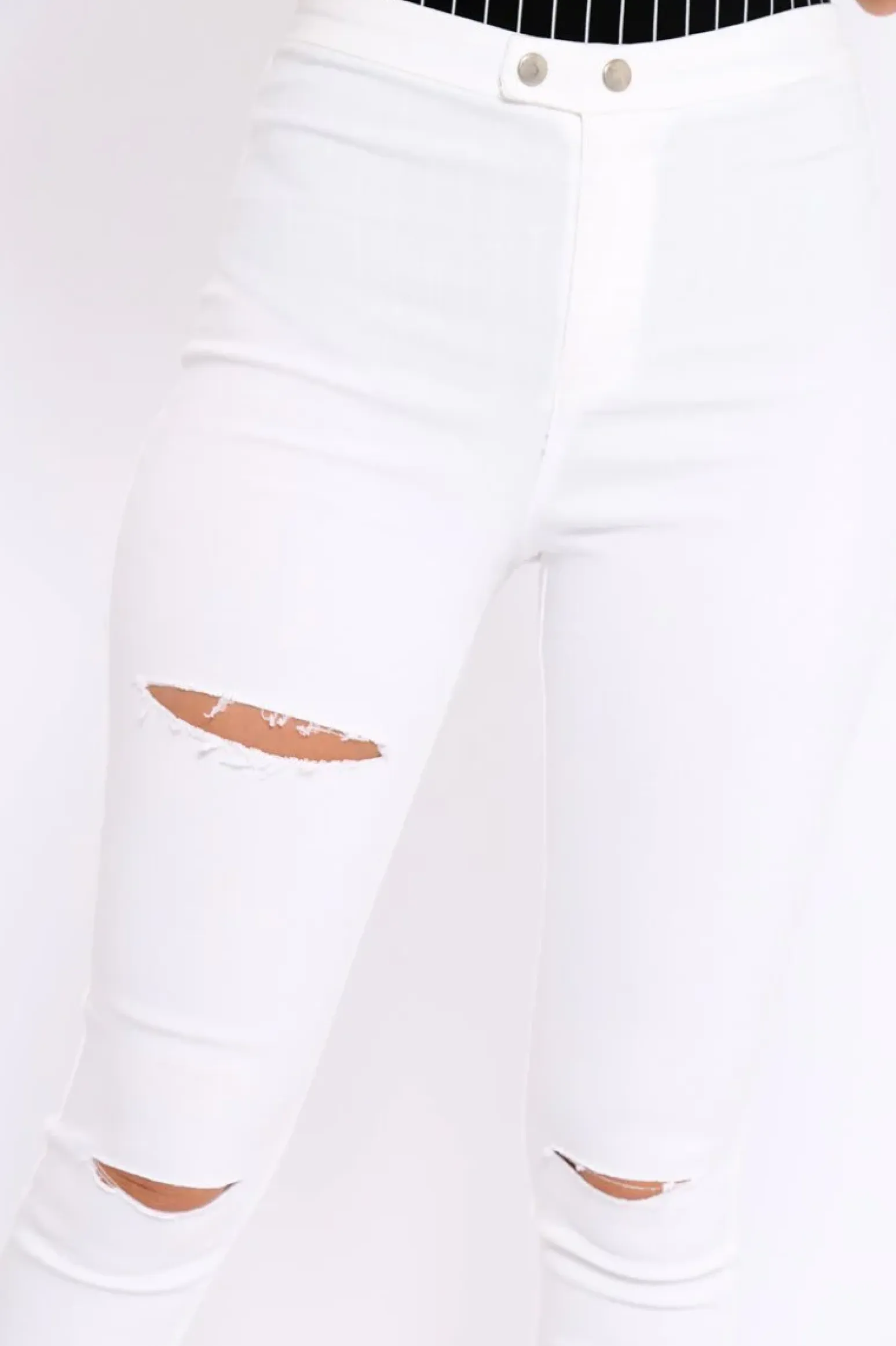 Rebellious Fashion White Denim High Waist Distressed Jeans - Demmy