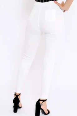 Rebellious Fashion White Denim High Waist Distressed Jeans - Demmy