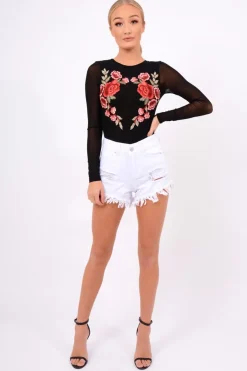 Rebellious Fashion White Denim High Waisted Distressed Shorts - Latifa