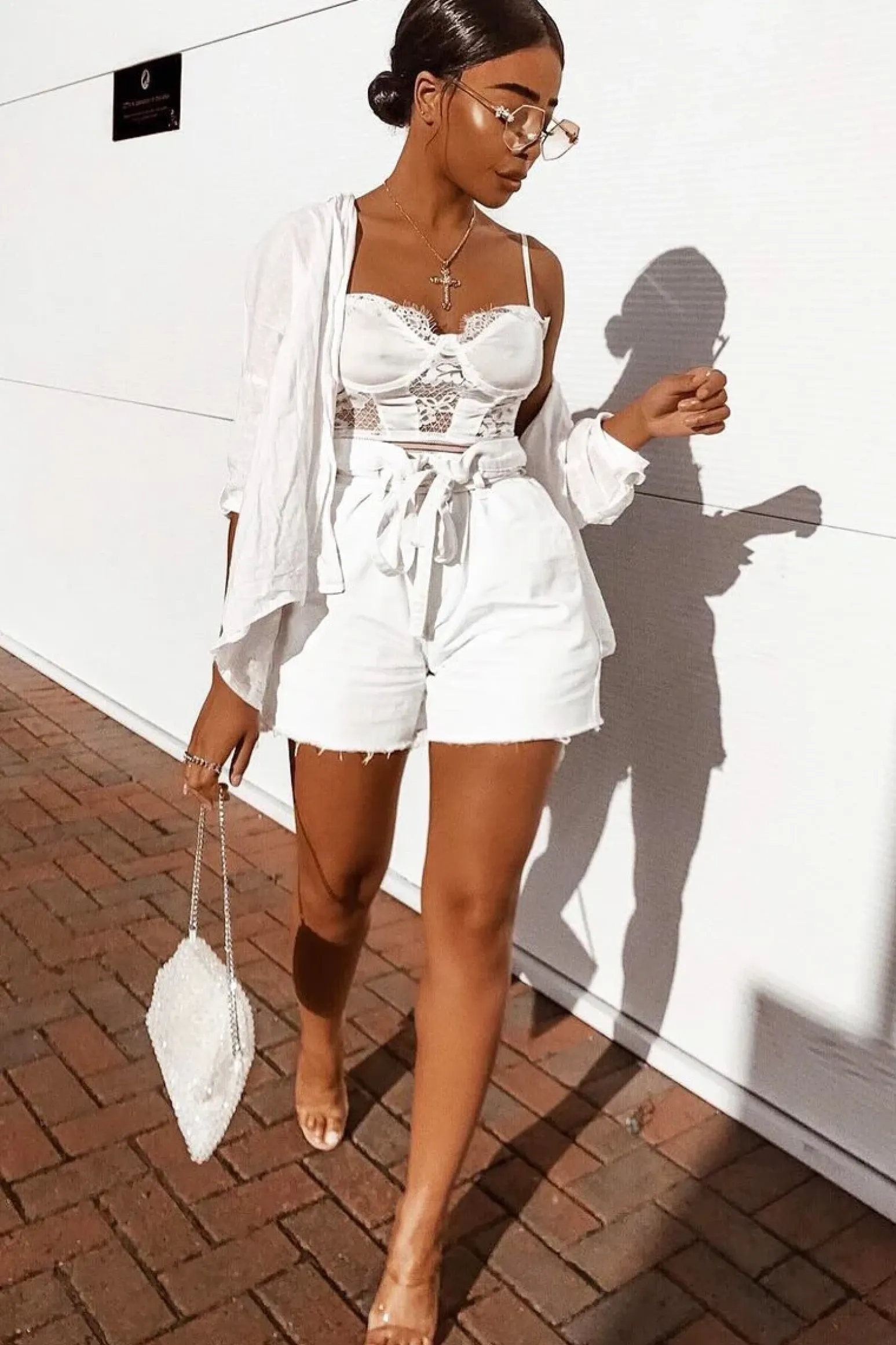 Rebellious Fashion White Denim Paper Bag Shorts - Betti