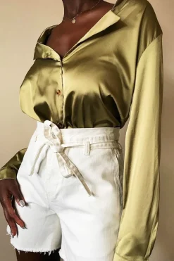 Rebellious Fashion White Denim Paper Bag Shorts - Betti