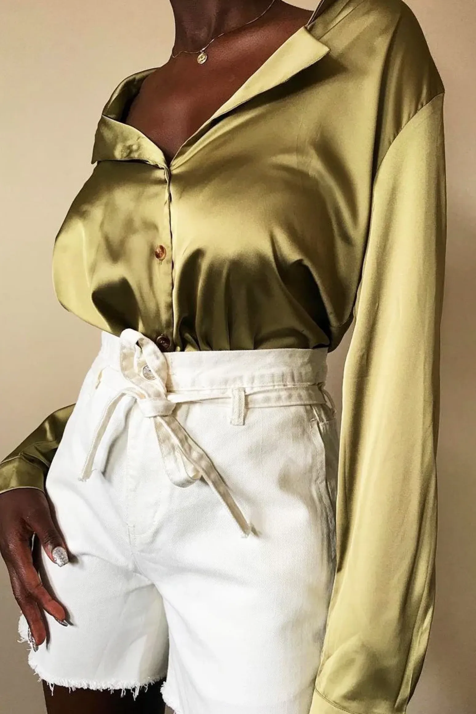 Rebellious Fashion White Denim Paper Bag Shorts - Betti