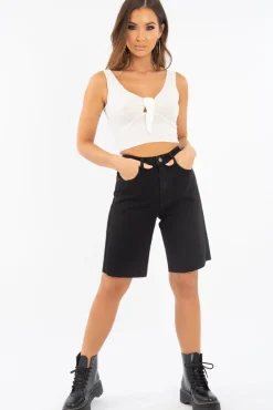 Rebellious Fashion White Detail Tie Extreme Cropped Top - Trista