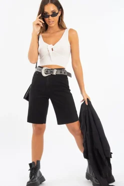Rebellious Fashion White Detail Tie Extreme Cropped Top - Trista