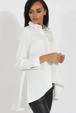 Rebellious Fashion White Dipped Hem Shirt - Paloma