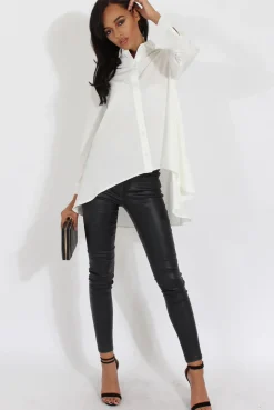 Rebellious Fashion White Dipped Hem Shirt - Paloma