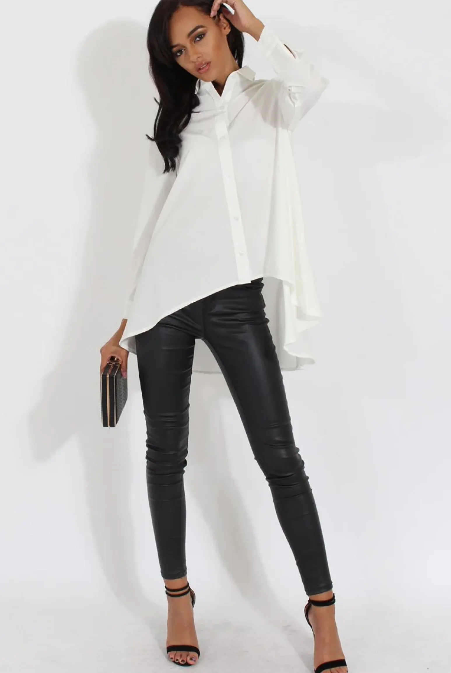 Rebellious Fashion White Dipped Hem Shirt - Paloma