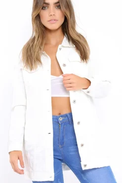 Rebellious Fashion White Distressed Denim Jacket - Saima