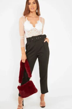 Rebellious Fashion White Dobby Mesh Low Cut Bodysuit - Tamara