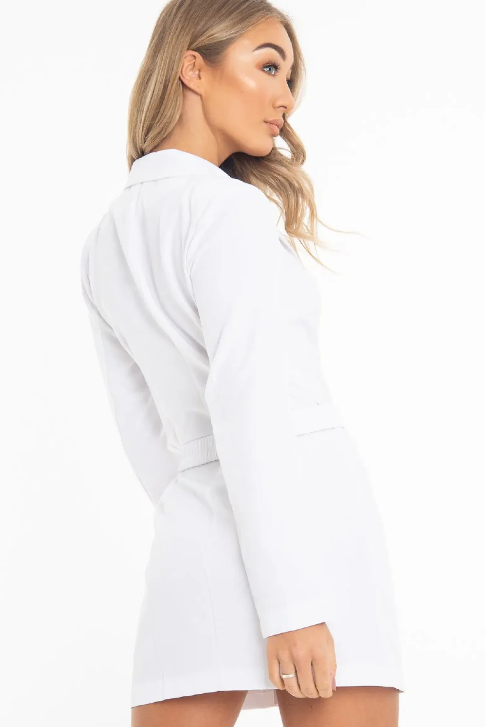 Rebellious Fashion White Double Breasted Button Front Belted Blazer - Enya