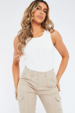Rebellious Fashion White Double Layered Seamless Slinky Bodysuit - Josie