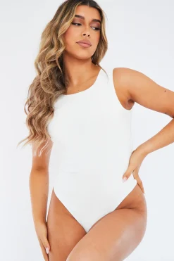 Rebellious Fashion White Double Layered Seamless Slinky Bodysuit - Josie