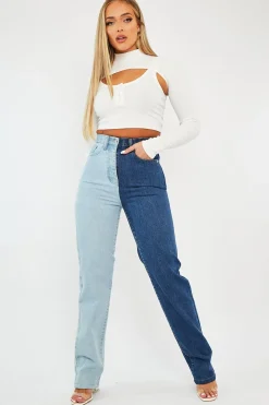 Rebellious Fashion White Double Layer High Neck Crop Top - Mahani