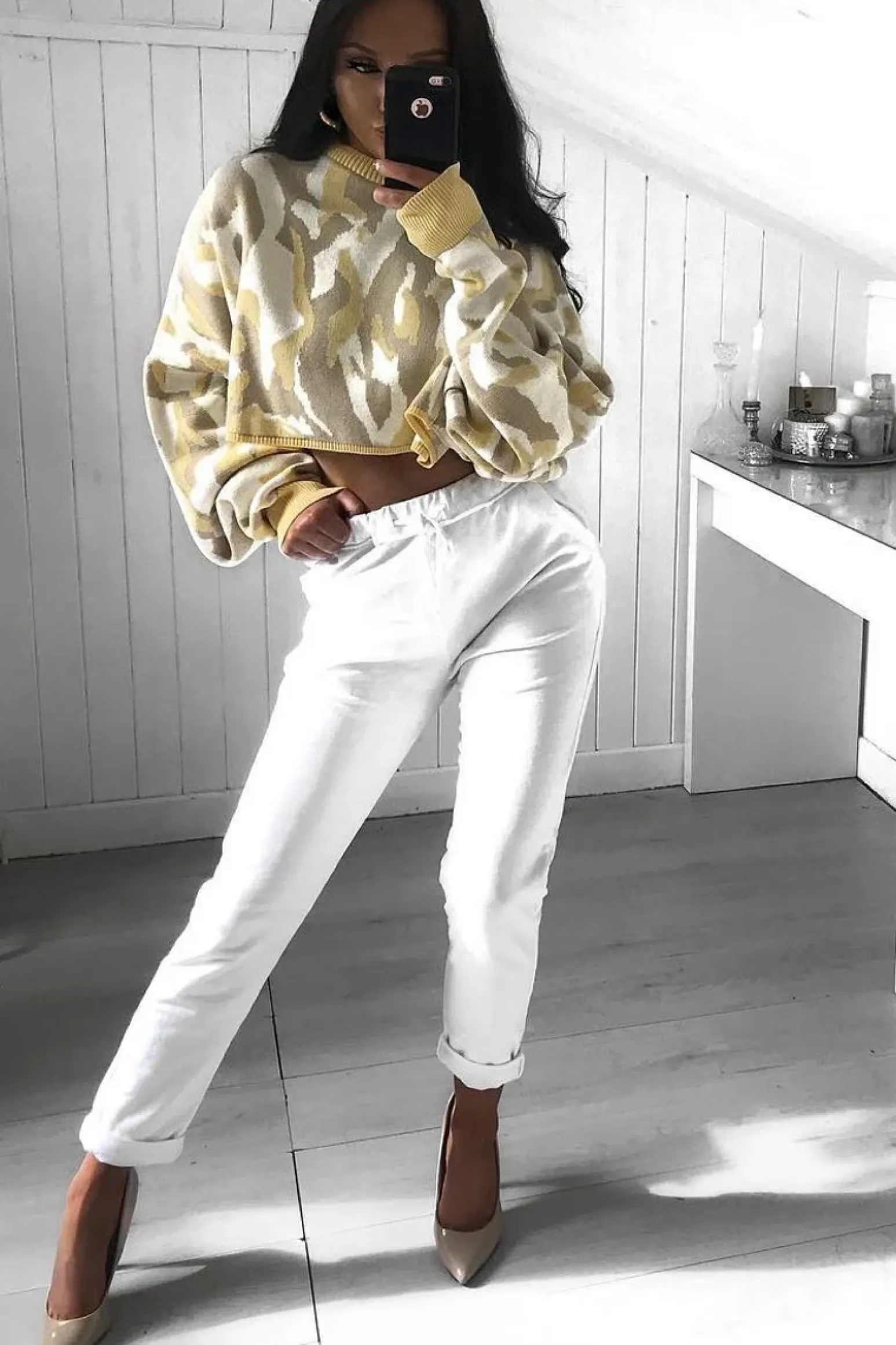 Rebellious Fashion White Elasticated Tie Waist Joggers - Cerena