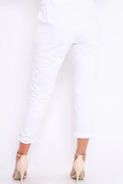 Rebellious Fashion White Elasticated Tie Waist Joggers - Cerena