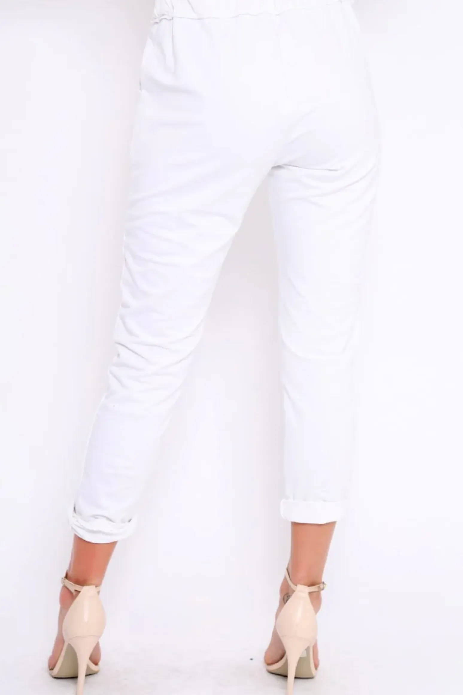 Rebellious Fashion White Elasticated Tie Waist Joggers - Cerena