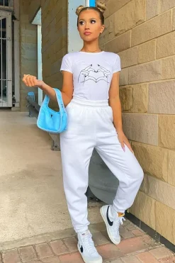 Rebellious Fashion White Elasticated Tie Waist Joggers - Kamella
