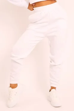 Rebellious Fashion White Elasticated Tie Waist Joggers - Kamella