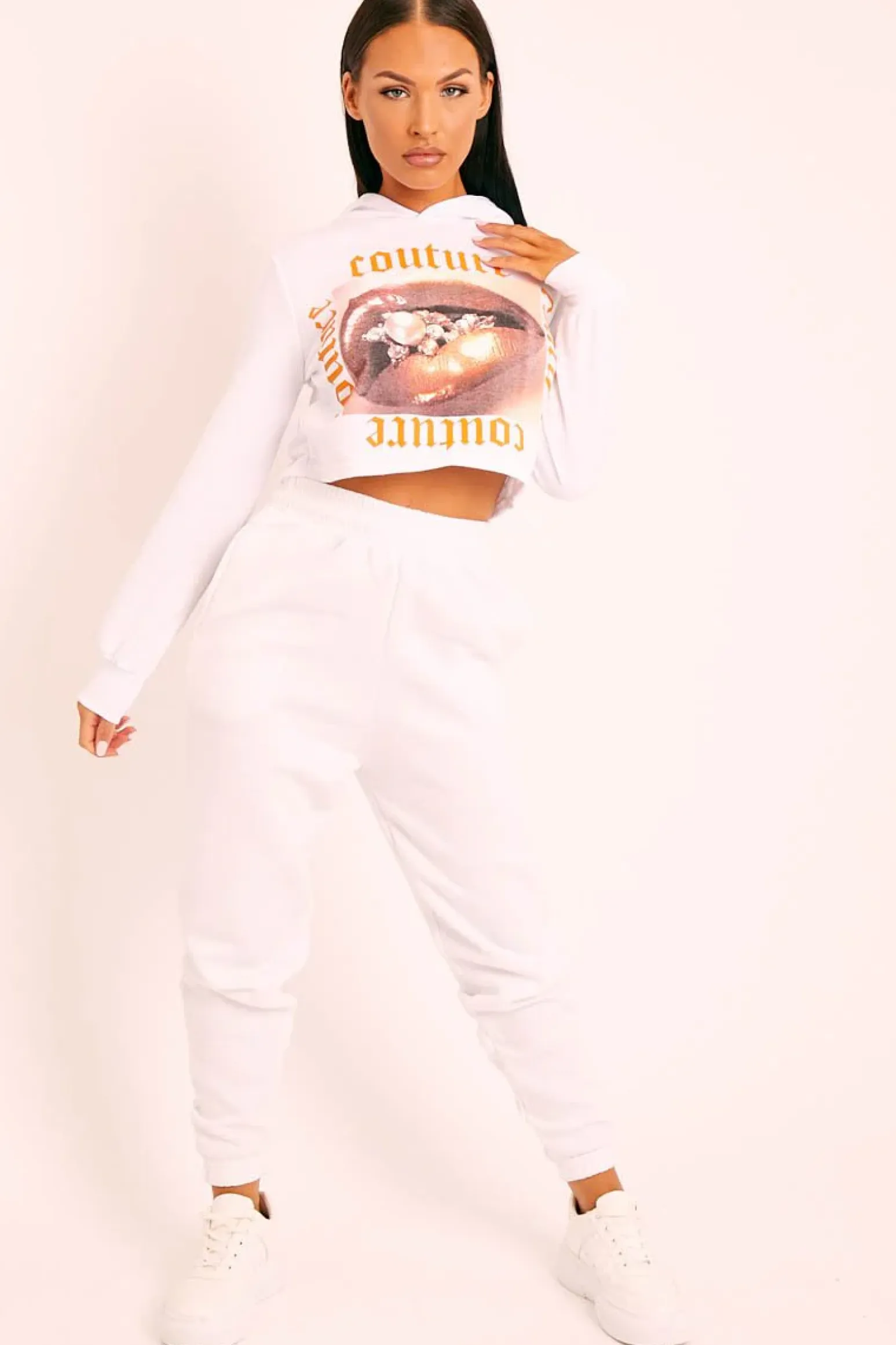 Rebellious Fashion White Elasticated Tie Waist Joggers - Kamella