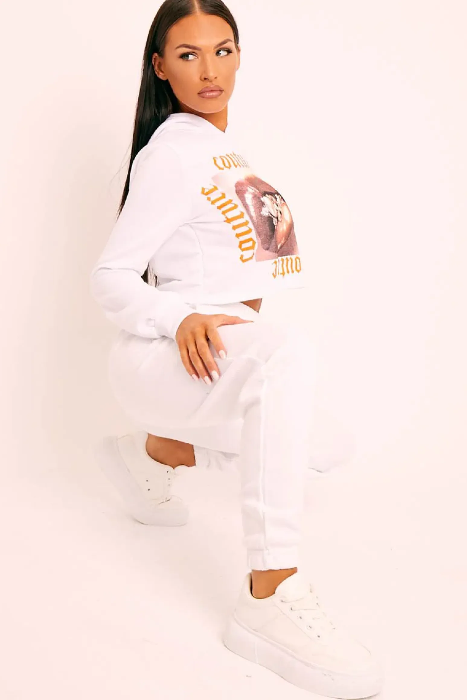 Rebellious Fashion White Elasticated Tie Waist Joggers - Kamella