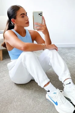 Rebellious Fashion White Elasticated Tie Waist Joggers - Kamella