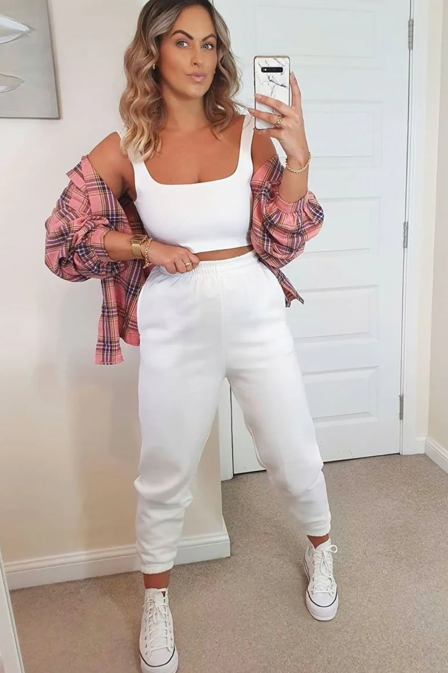 Rebellious Fashion White Elasticated Tie Waist Joggers - Kamella