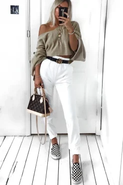Rebellious Fashion White Elasticated Waist Joggers - Trina