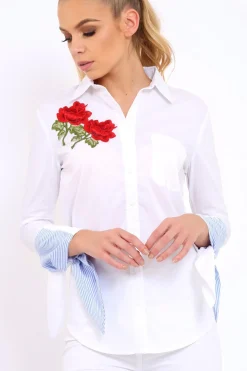 Rebellious Fashion White Embroidered Bell Sleeve Shirt - Tamra