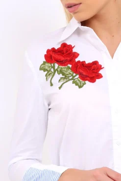 Rebellious Fashion White Embroidered Bell Sleeve Shirt - Tamra