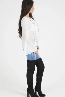 Rebellious Fashion White Embroidered Bell Sleeve Blouse - Felicia