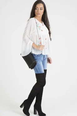 Rebellious Fashion White Embroidered Bell Sleeve Blouse - Felicia