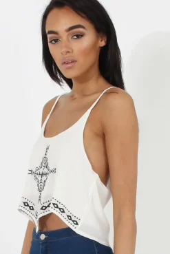 Rebellious Fashion White Embroidered Crop Top - Wren