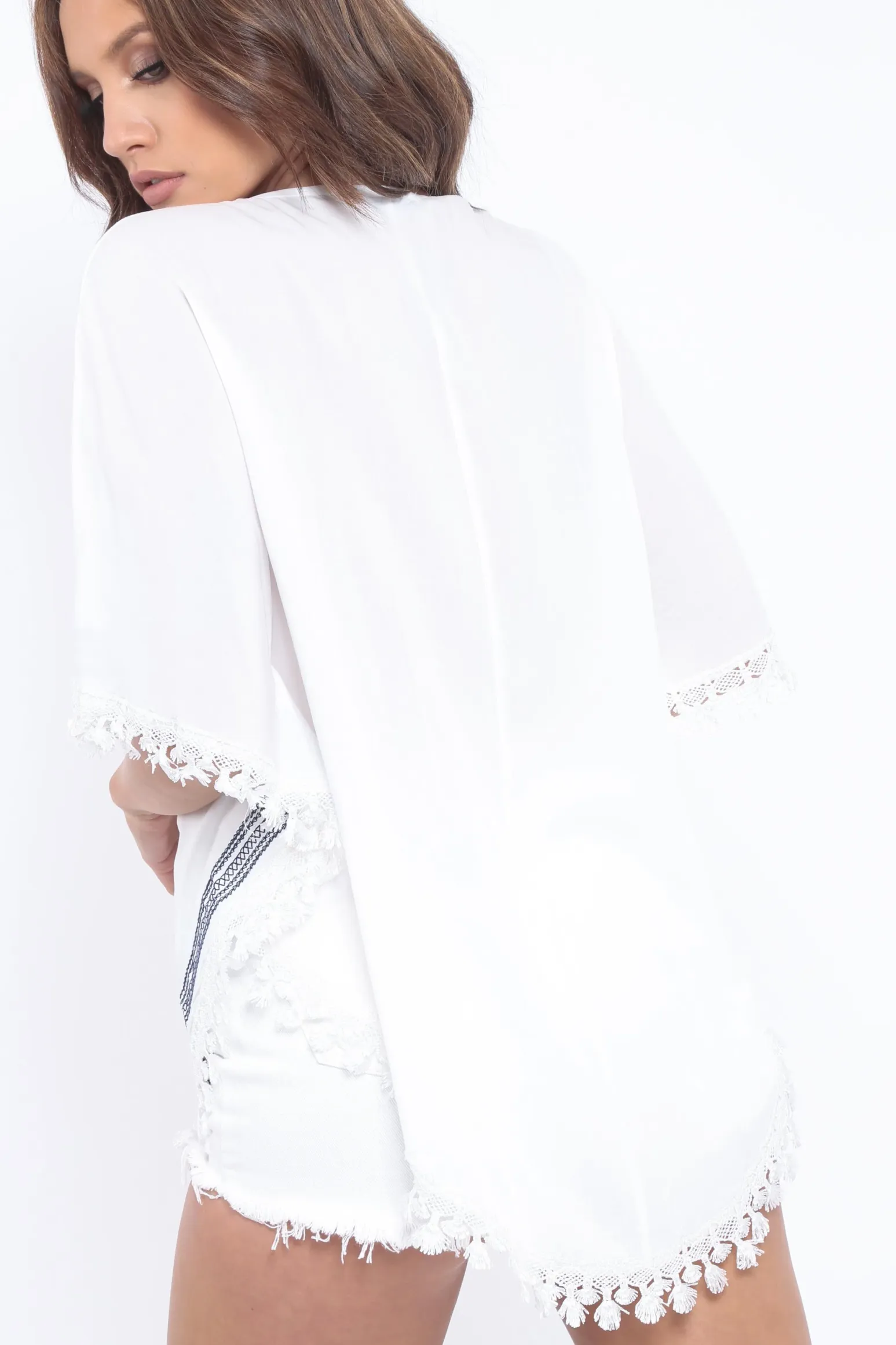 Rebellious Fashion White Embroidered Diamante Shape Kaftan - Kay