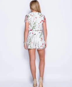 Rebellious Fashion White Embroidered Floral Co-ord - Roxy